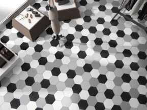 Hexagon klinker sort hvid mix - Hex 25 Black Gray Silver White - Codicer 95 - HL Keramik