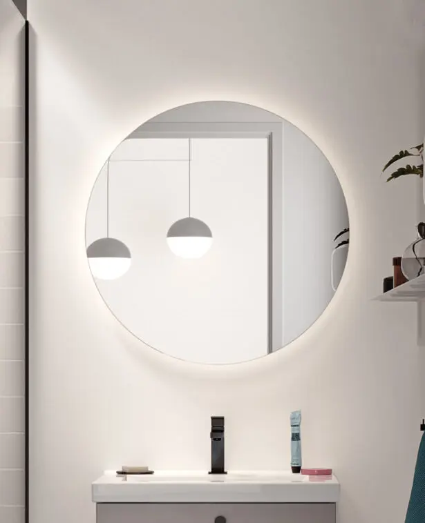 Spejl med LED belysning Ø70 HL Keramik