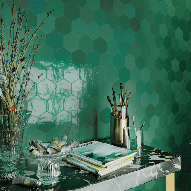 Hexagon Zellige Emerald Glossy 108x124 Vaegfliser Miljoe Hl Keramik