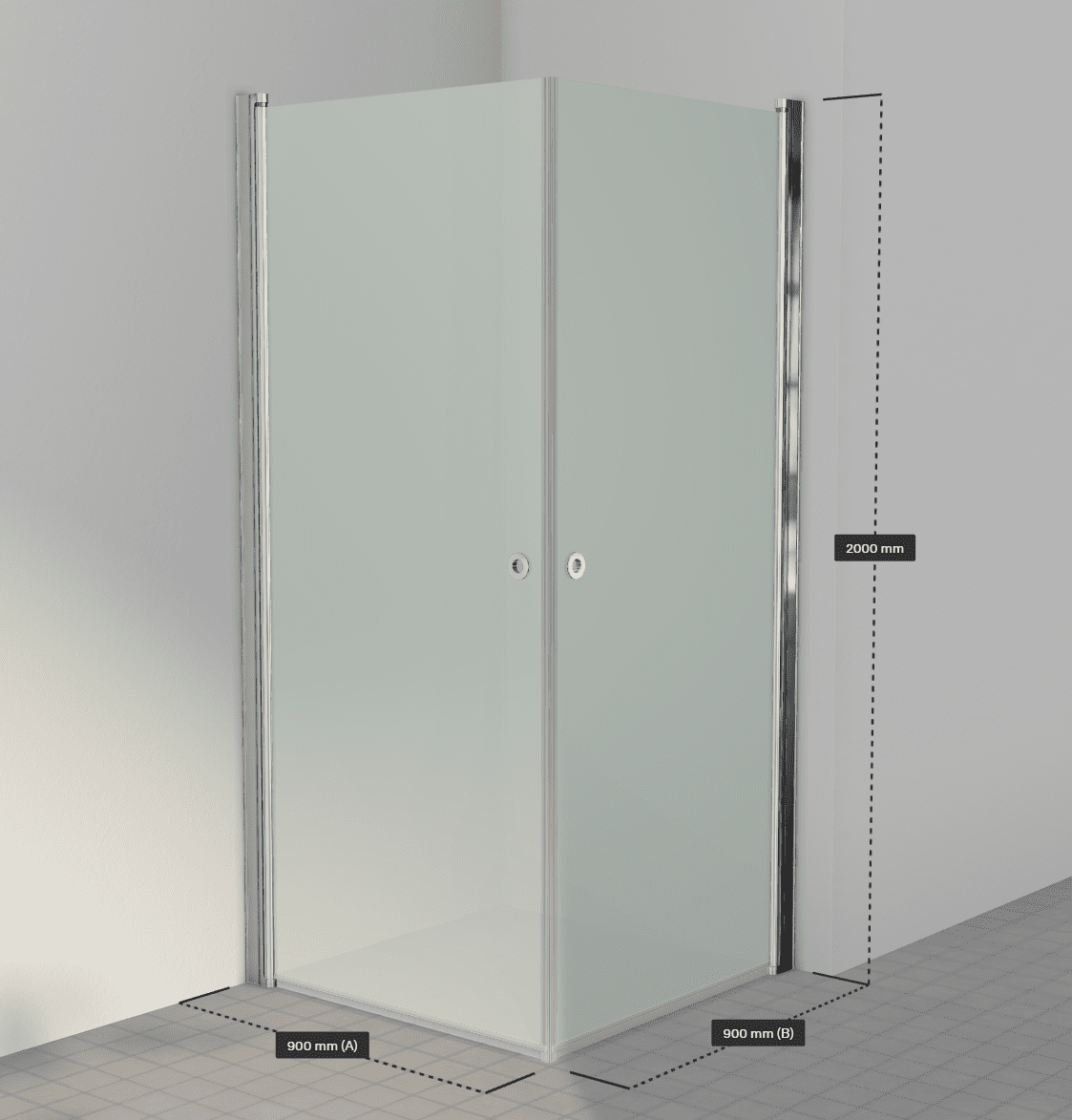 Brusevæg i glas - Frostet glas, poleret alu - HL Keramik Bruseloesning Brusekabine Frostet Glas Poleret Alu HL Keramik Maal