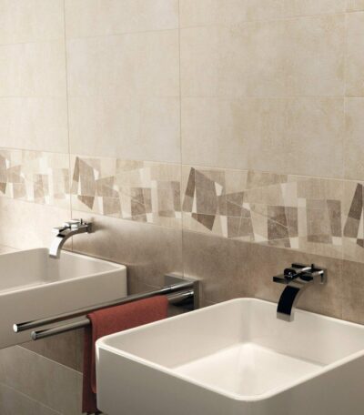 Brune klinker badevaerelse Carlota Geom Crema Carlota Dream Cristal Ceramicas HL Keramik - HL Keramik Brune fliser