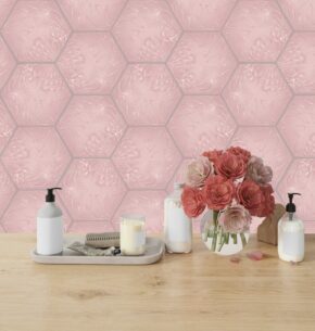 Lyseroede hexagon fliser 3D closeup Gaudi Lux Rose Codicer 95 HL Keramik - HL Keramik Lyserøde fliser